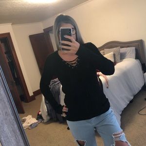 Black lace up sweater